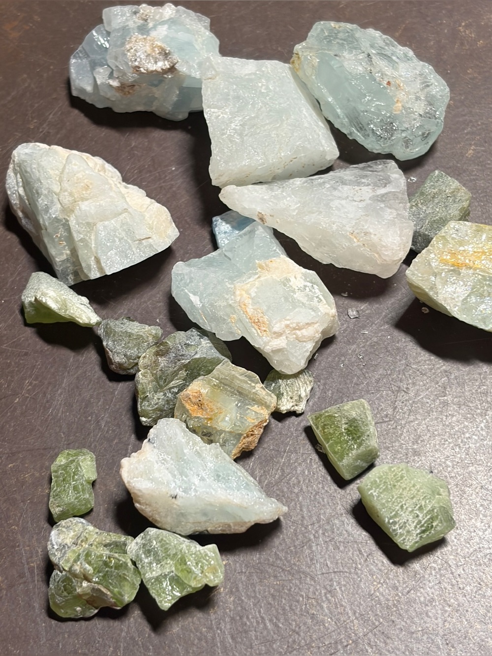 Aquamarine and peridot Crystal bundle